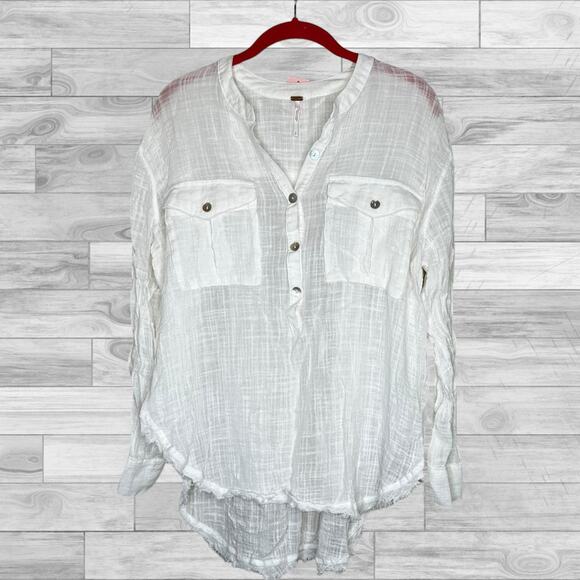 Free People Womens Talk To Me Crinkled Henley Shirt, medium - Picture 5 of 8